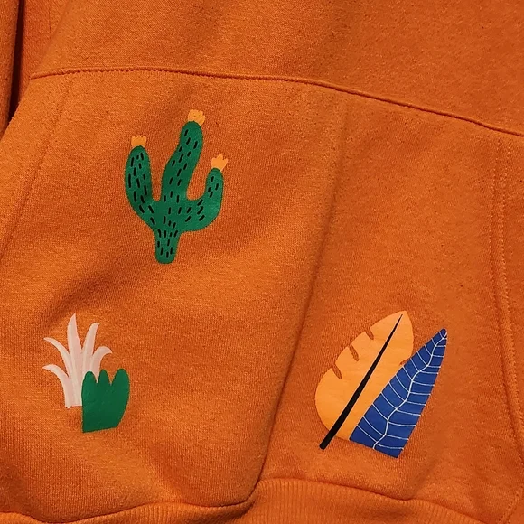 MTV Cactus Print Hoodie Unisex Small Orange Retro Graphic Pullover - Picture 4 of 13
